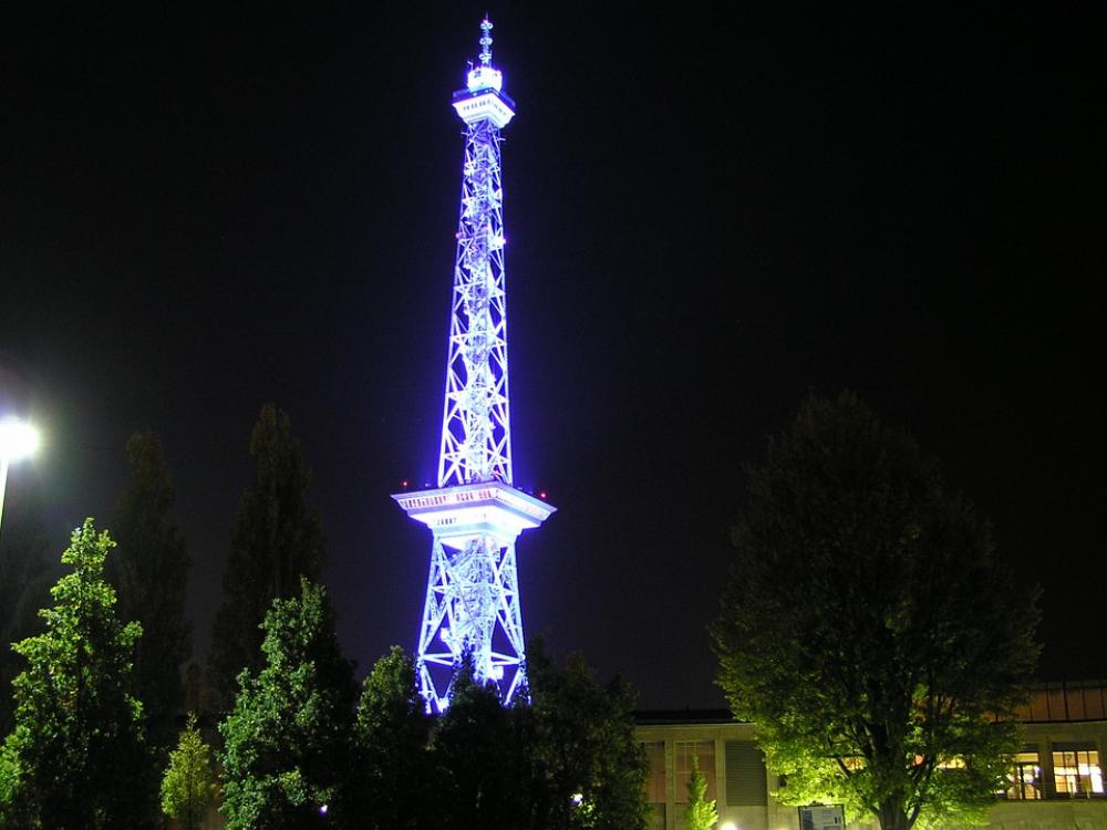 Radio Tower Berlin Night Tower Illuminated Blue Radio Tower Berlin Night Tower Illuminated Blue