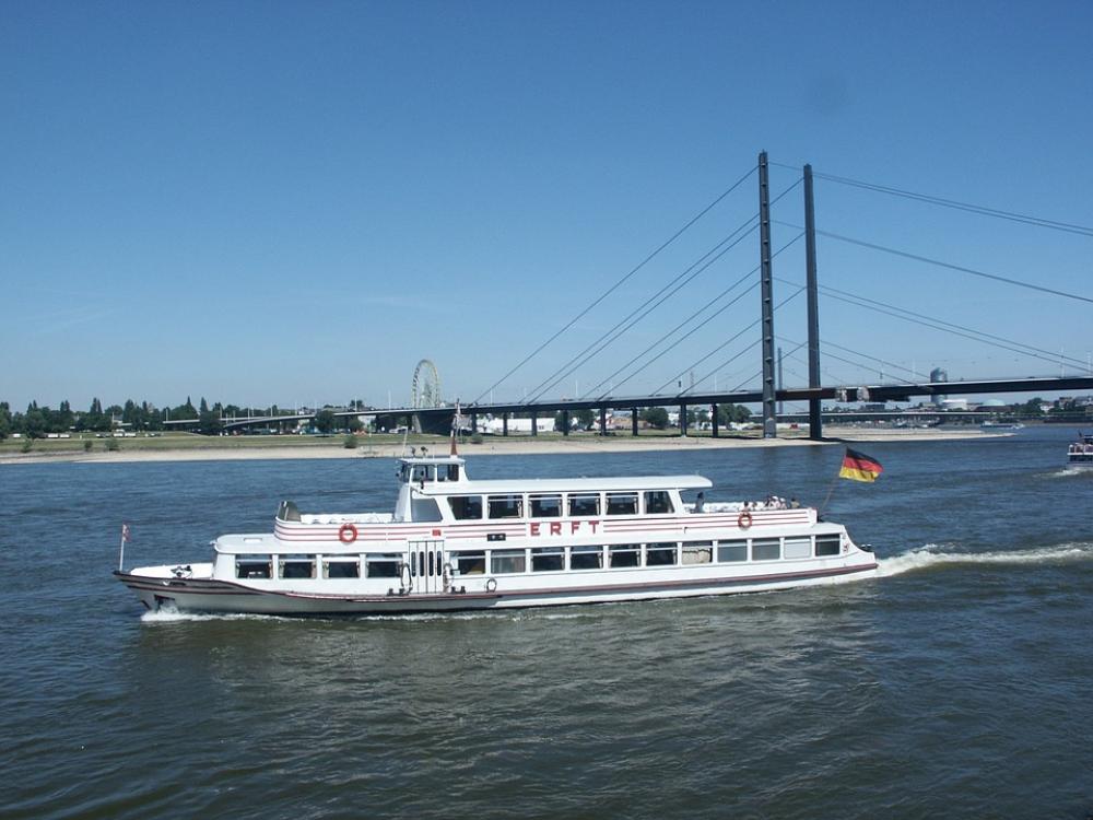 Rhine River Ship Amusement Ship Suspension Bridge Rhine River Ship Amusement Ship Suspension Bridge
