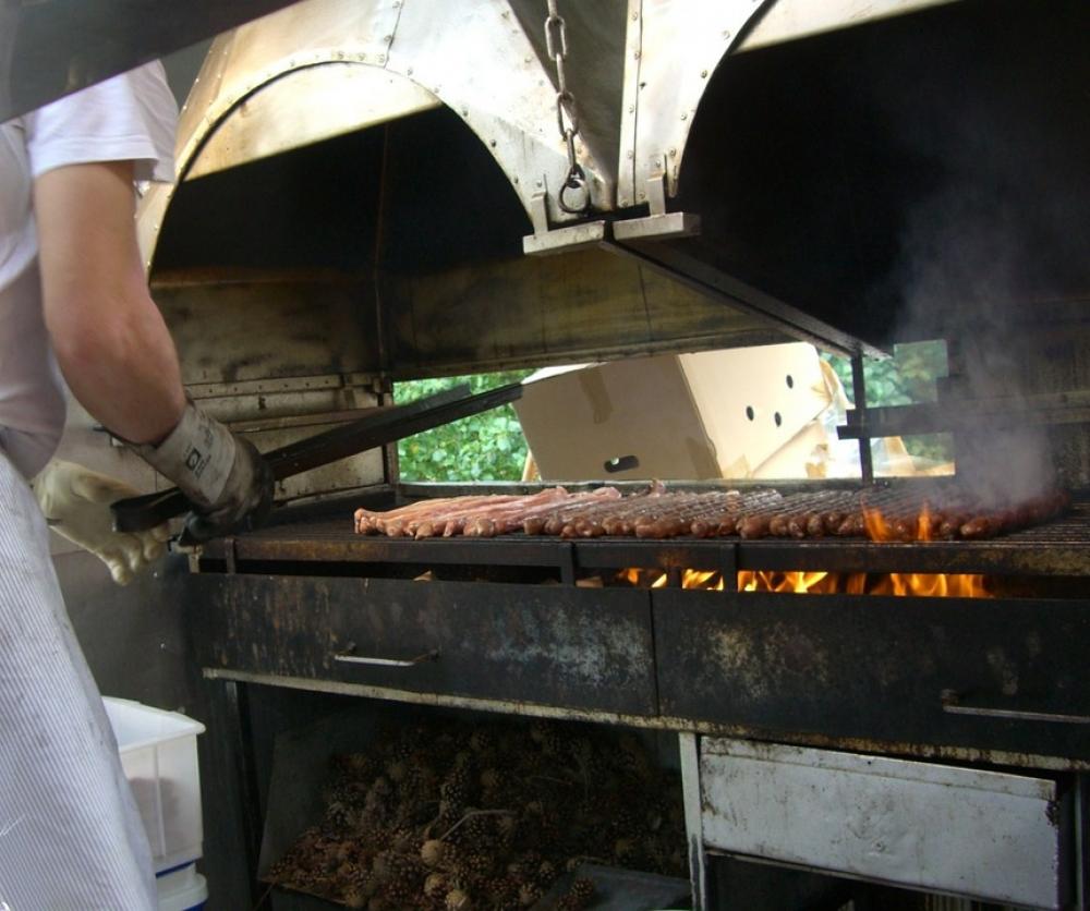 Sausages Grill Fire Embers Heat Pine Cones Sausages Grill Fire Embers Heat Pine Cones