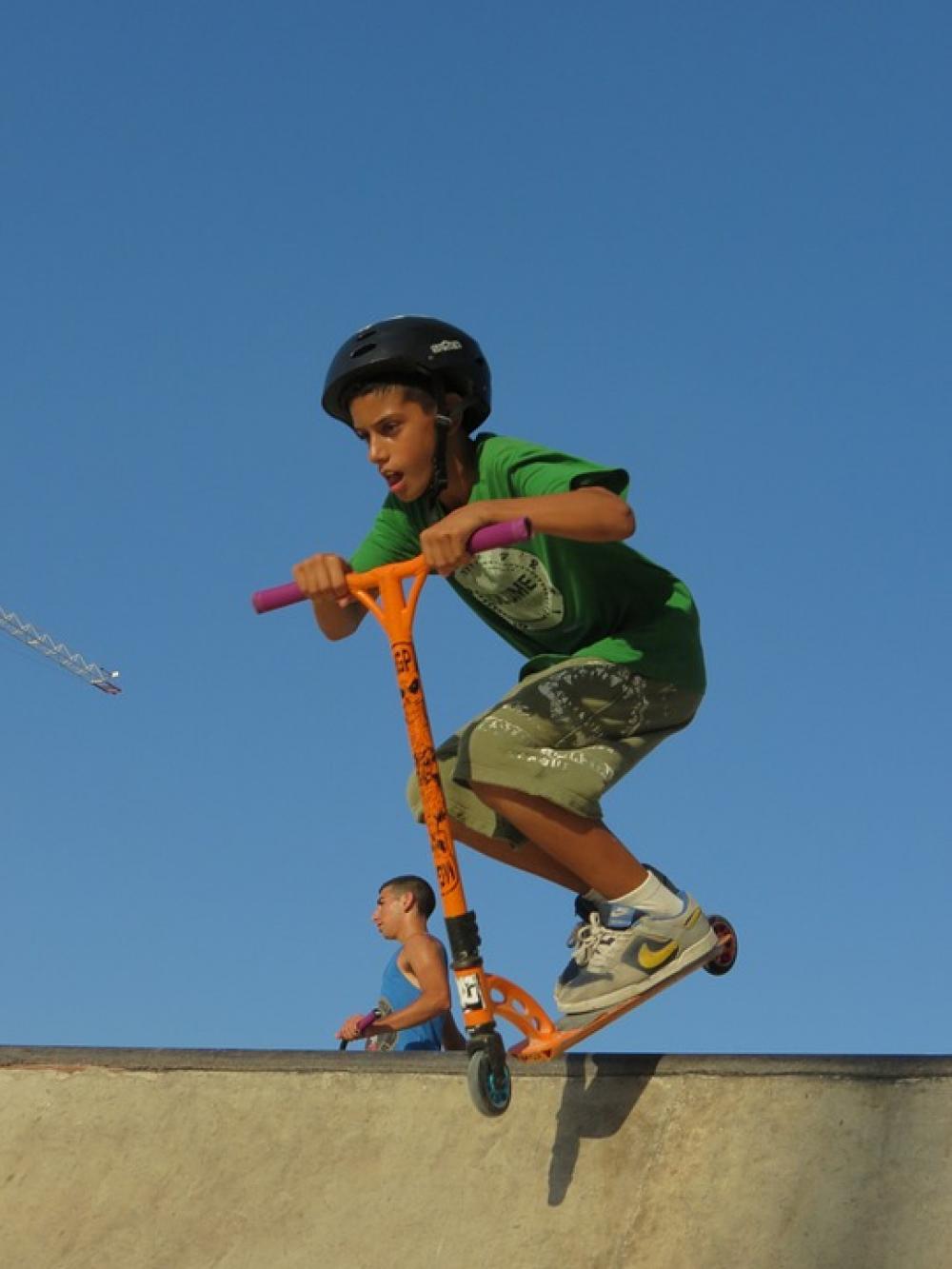 Scooter Kid Stunt Jumping Half Pipe Jump Sport Scooter Kid Stunt Jumping Half Pipe Jump Sport