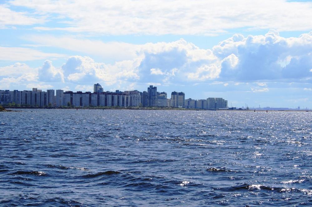 Sea Water Blue Ocean Glistening Row Of Buildings Sea Water Blue Ocean Glistening Row Of Buildings