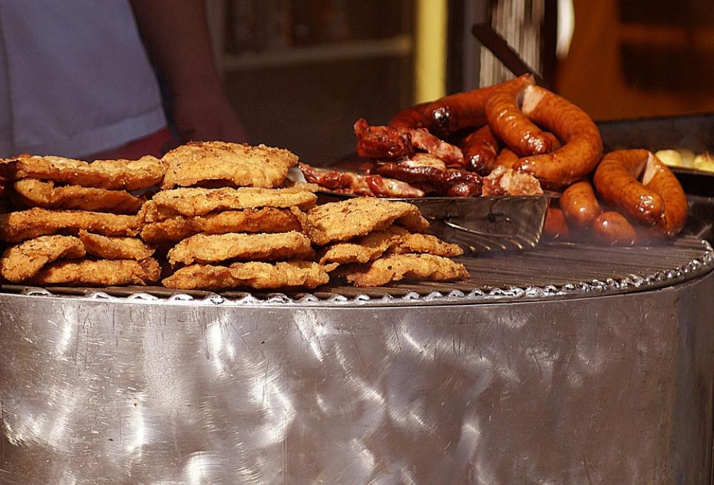 Spit Food Eating Chops Sausage Baked Breaded Spit Food Eating Chops Sausage Baked Breaded