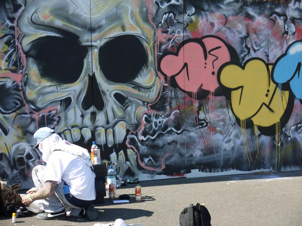 Sprayer Man Graffiti Street Art Backdrop Colorful Sprayer Man Graffiti Street Art Backdrop Colorful
