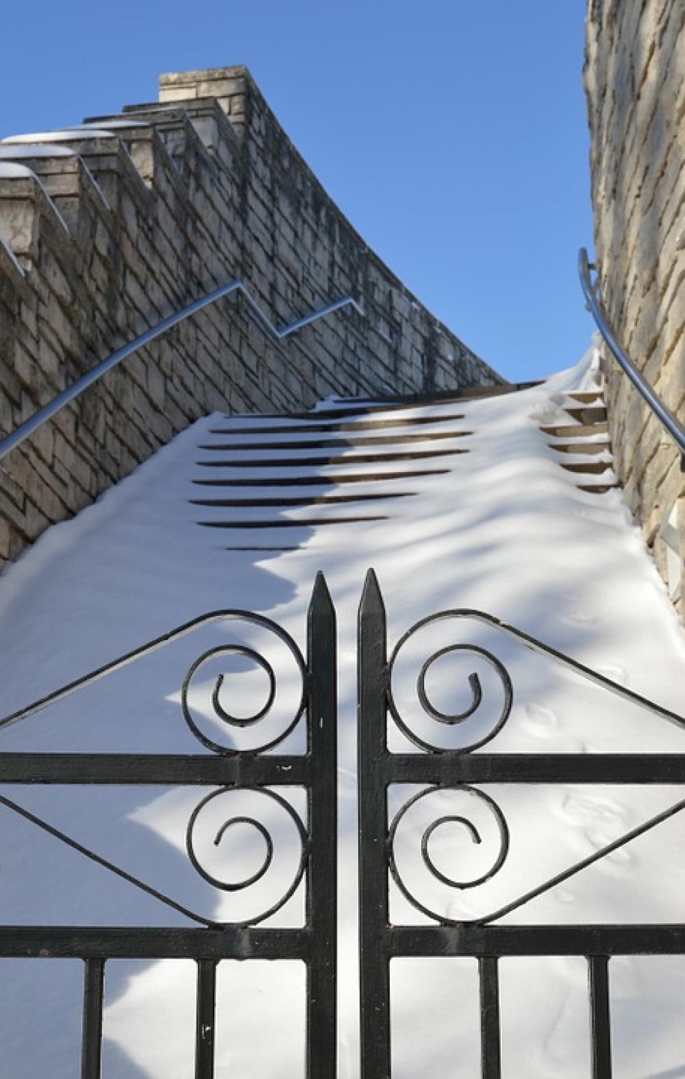 Stairs Gate Iron Gate Snow Winter Season Stairs Gate Iron Gate Snow Winter Season