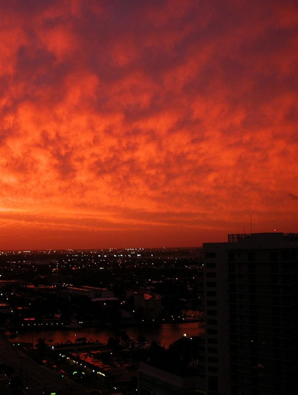 Sunset City Sky Red Clouds Night Sunset City Sky Red Clouds Night