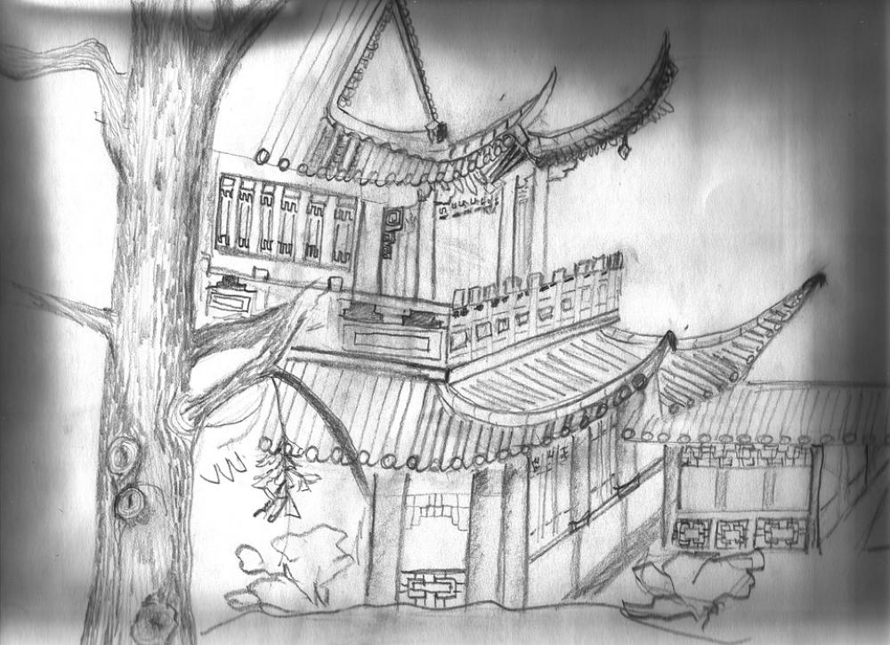 Tea House Luisenpark Mannheim Sketch Pencil Tea House Luisenpark Mannheim Sketch Pencil