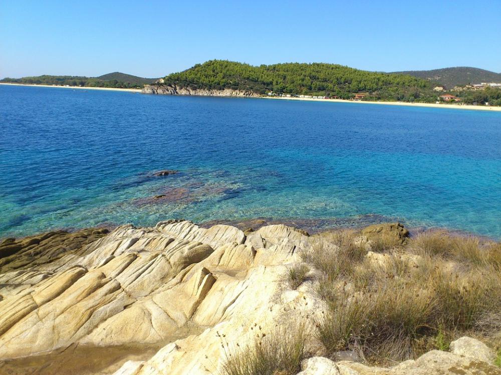 Toroni Bay Rock Water Ocean Halkidiki Greece Toroni Bay Rock Water Ocean Halkidiki Greece