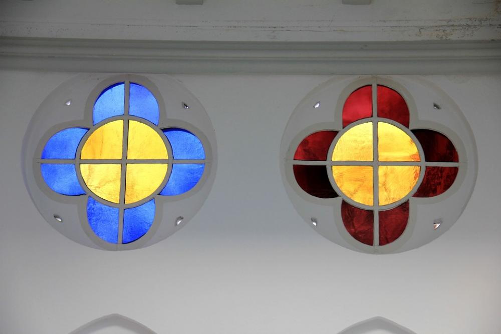 Window Flowers Blue Red Colorful Window Flowers Blue Red Colorful