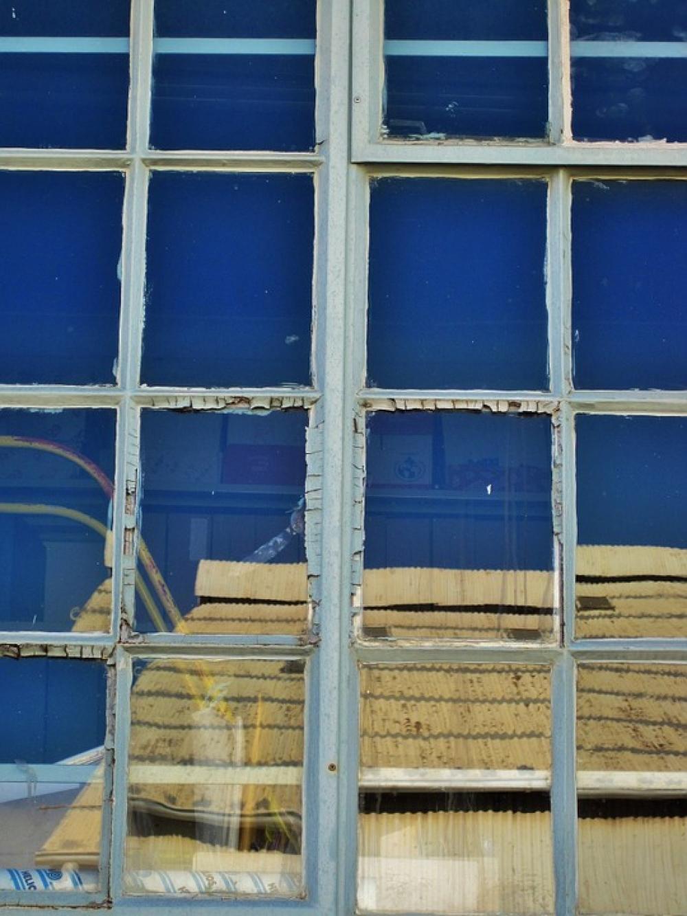 Window Frame Glass Panes Reflection Blue Window Frame Glass Panes Reflection Blue