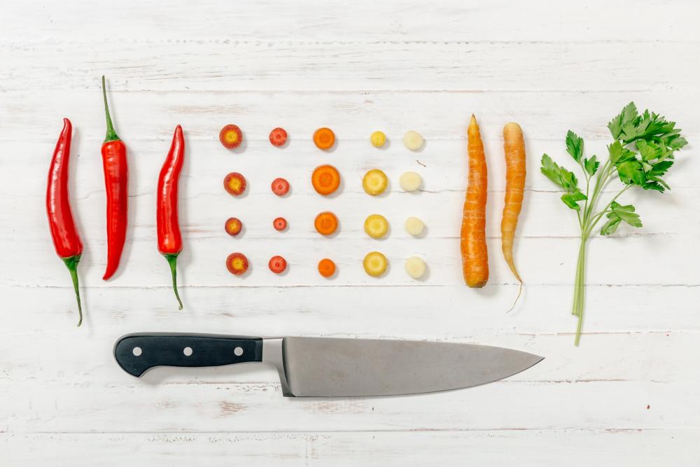 Flatlay With Knife And Vegetables Photo Flatlay With Knife And Vegetables Photo
