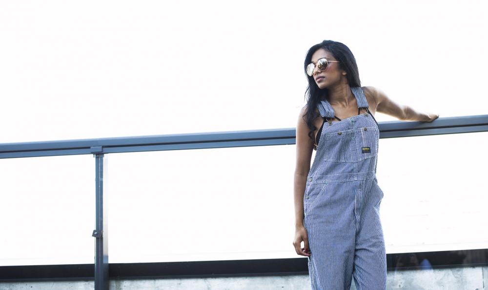 Model In Overalls On Bright Day Photo Model In Overalls On Bright Day Photo