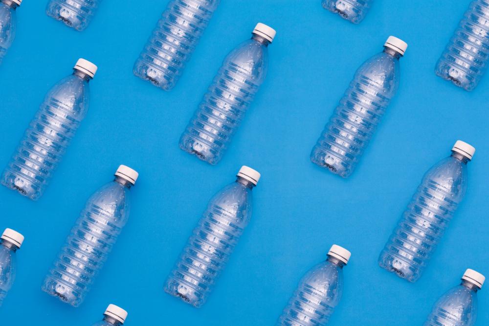 Plastic Bottles On Blue Photo Plastic Bottles On Blue Photo