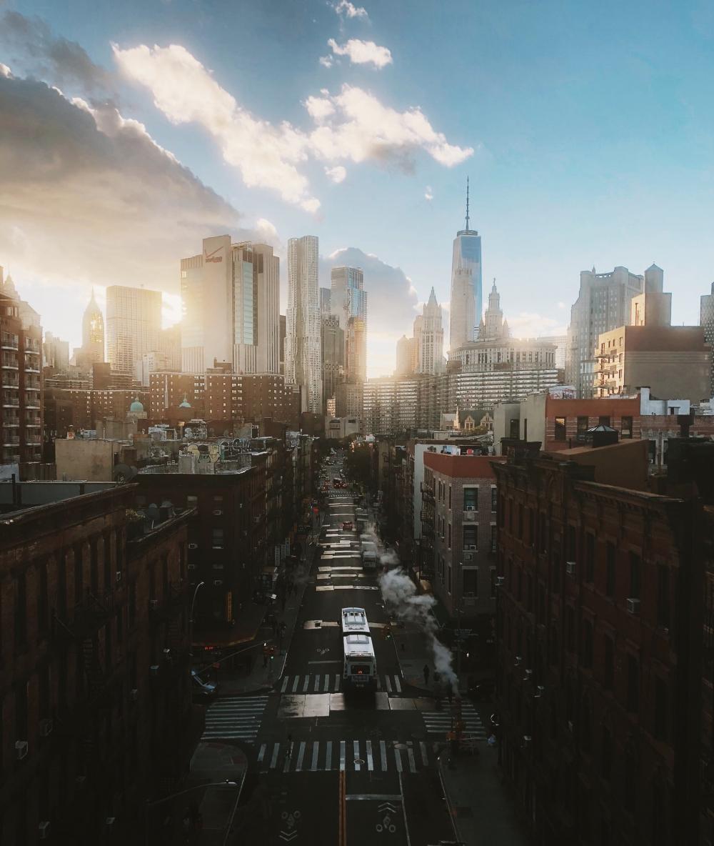 Sun Rising Behind New York Skyline Photo Sun Rising Behind New York Skyline Photo