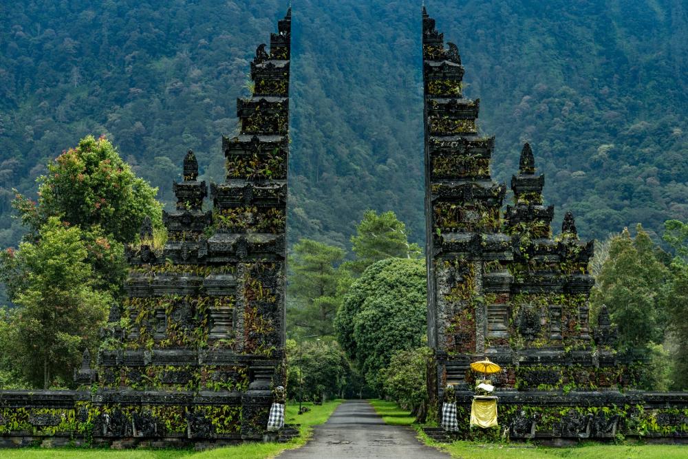 Temple Gateway By Mountain Photo Temple Gateway By Mountain Photo