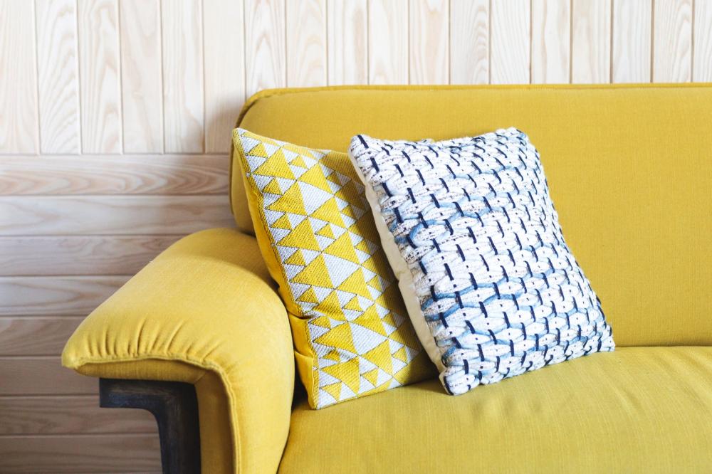 Yellow Sofa With Throw Pillows Photo Yellow Sofa With Throw Pillows Photo
