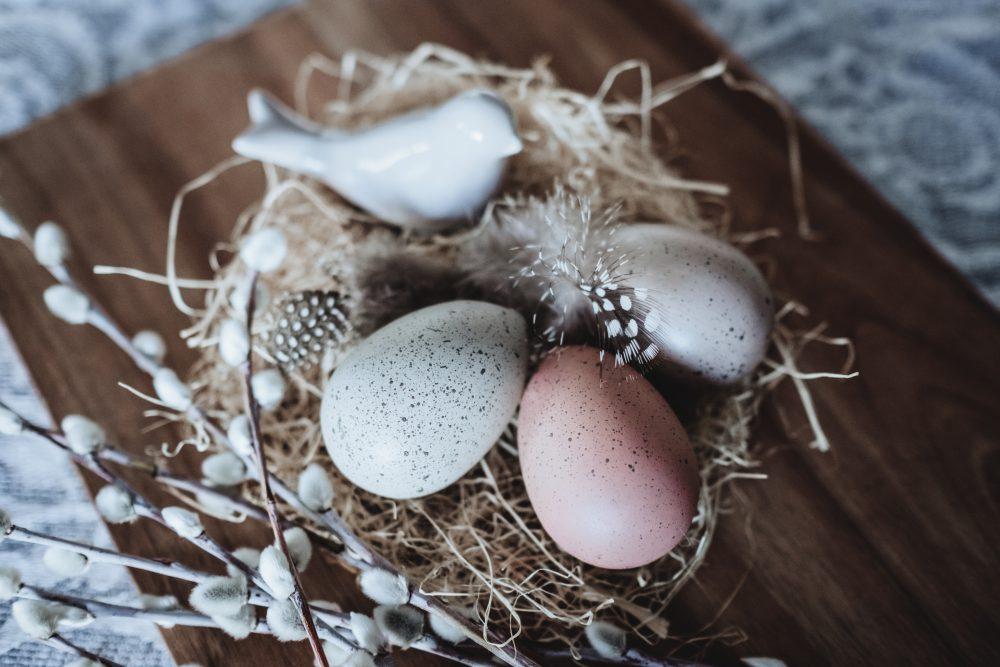 Easter eggs and ceramic bird Easter eggs and ceramic bird