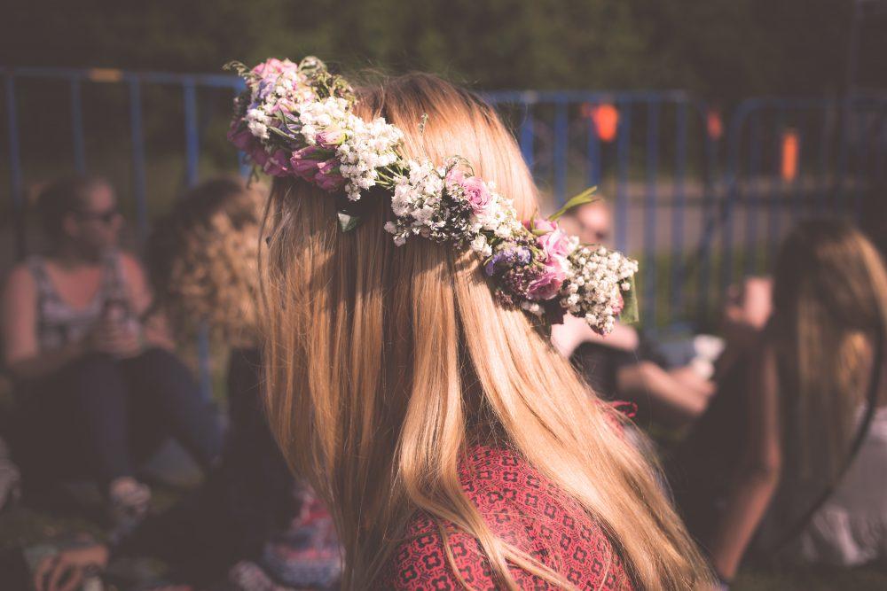 Girl wearing flowery crown Girl wearing flowery crown