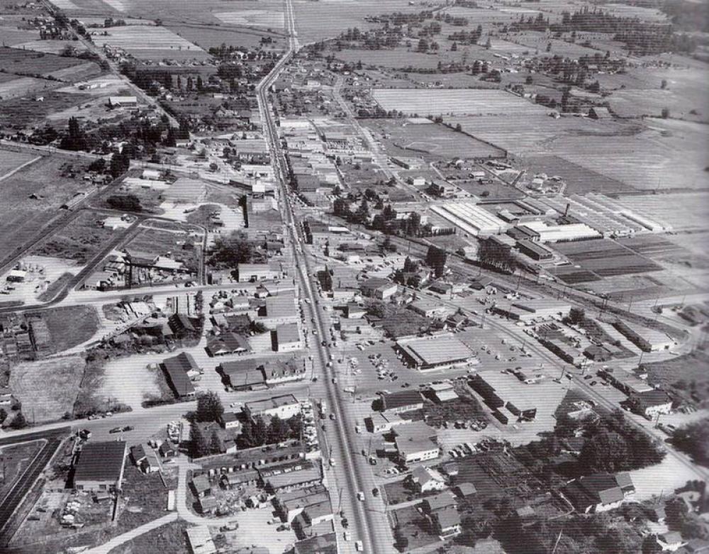 Aerial View of Langley City in 1959 in British Columbia, Canada free photo Aerial View of Langley City in 1959 in British Columbia, Canada free photo