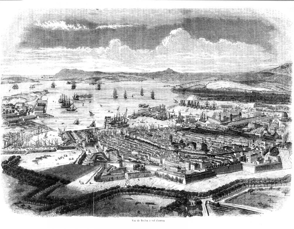 Black and White Drawing of Toulon in 1850 in France free photo Black and White Drawing of Toulon in 1850 in France free photo