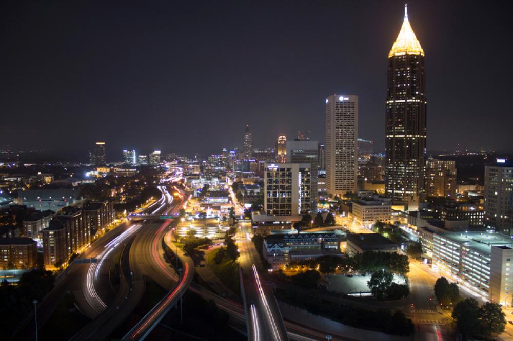 Cityscape with night lights with roads and skyscrapers in Atlanta, Georgia free photo Cityscape with night lights with roads and skyscrapers in Atlanta, Georgia free photo