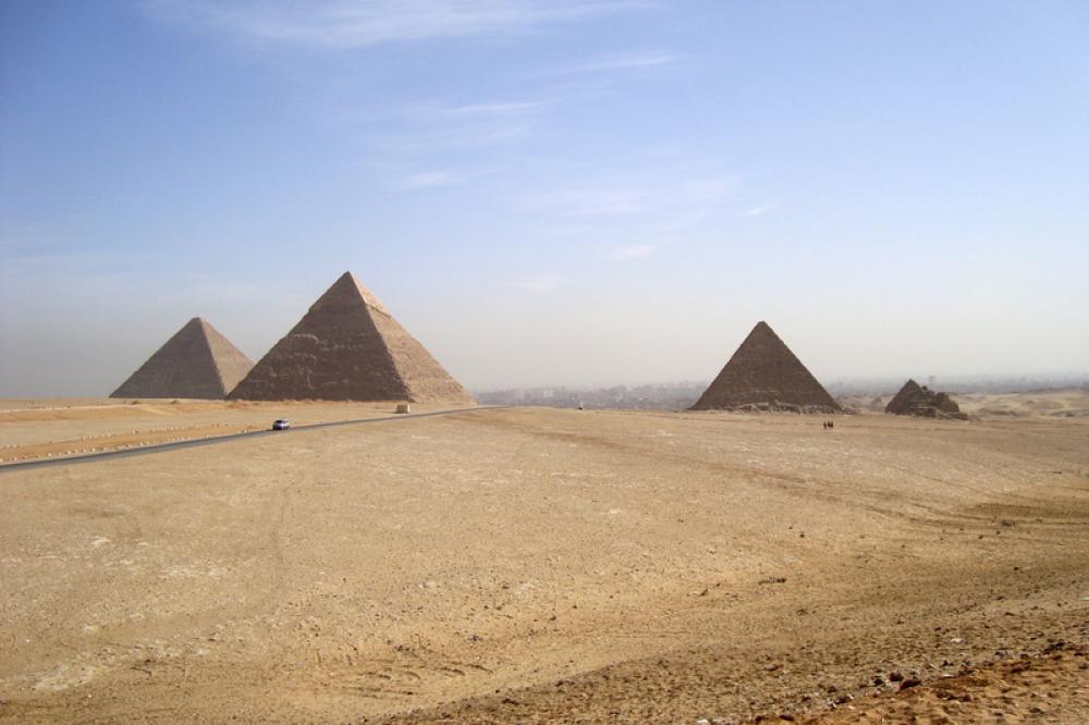 Desert landscape and Pyramids at Giza, Egypt free photo Desert landscape and Pyramids at Giza, Egypt free photo