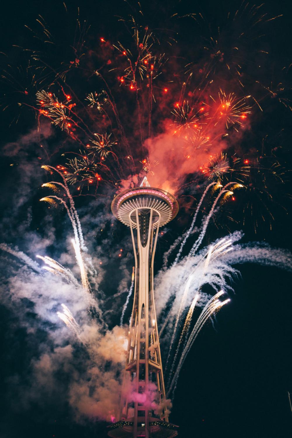 Fireworks at the Space Needle in Seattle, Washington free photo Fireworks at the Space Needle in Seattle, Washington free photo