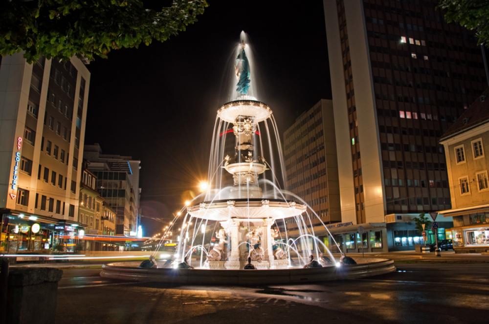 Grand Fountain Lighted at Night in La Chaux De Fonds, Switzerland free photo Grand Fountain Lighted at Night in La Chaux De Fonds, Switzerland free photo