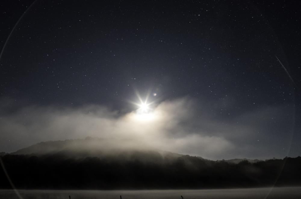 Moon, stars, landscape and ring of light at Governor Dodge State Park, Wisconsin free photo Moon, stars, landscape and ring of light at Governor Dodge State Park, Wisconsin free photo
