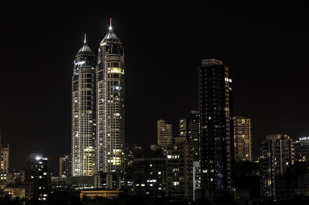 Night skyscrapers with lights in Mumbai, India free photo Night skyscrapers with lights in Mumbai, India free photo