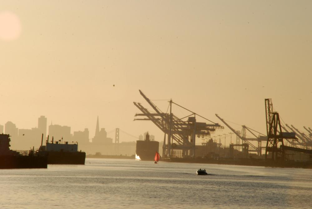 Oakland Harbor with ships in California free photo Oakland Harbor with ships in California free photo