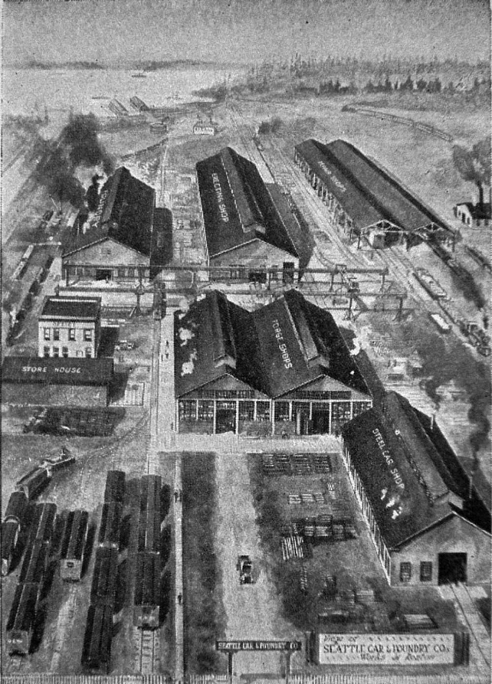 Seattle Car and Foundry works plant in Renton 1916 in Renton, Washington free photo Seattle Car and Foundry works plant in Renton 1916 in Renton, Washington free photo