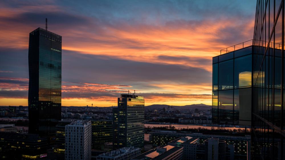Sunset and city views with towers in Vienna, Austria free photo Sunset and city views with towers in Vienna, Austria free photo