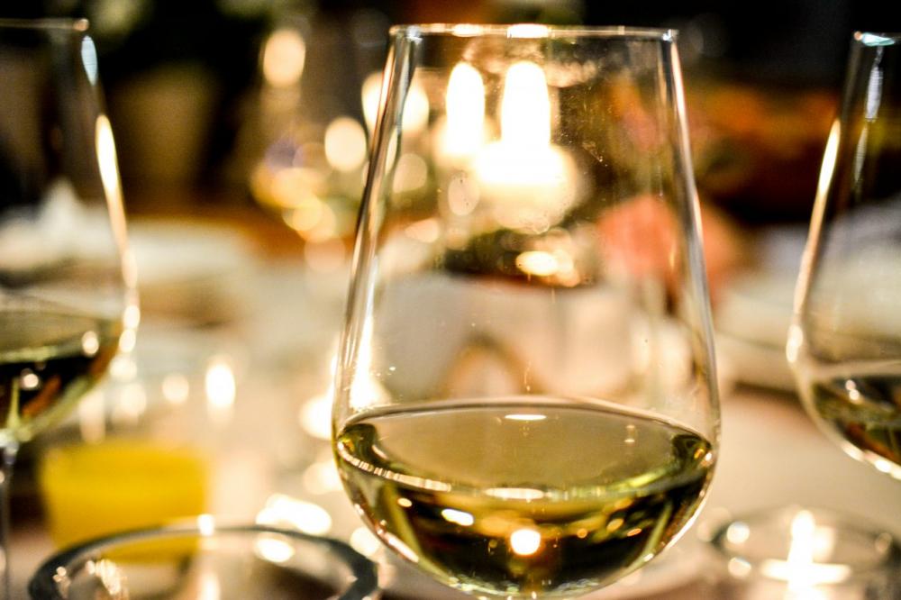 White wine glass close up White wine glass close up