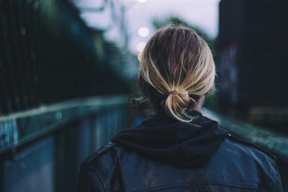 Adult Back View Black Leather Jacket Blonde Hair Adult Back View Black Leather Jacket Blonde Hair