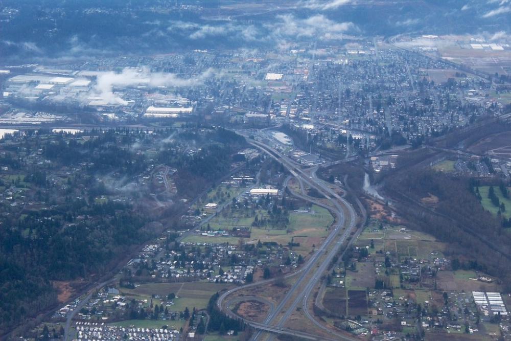 Aerial Landscape Cloudy Foggy City Trees Aerial Landscape Cloudy Foggy City Trees