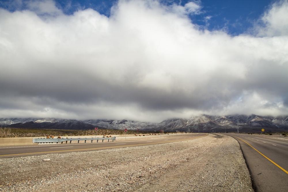 Blue Sky Mountains Clouds Closed Road Highway Blue Sky Mountains Clouds Closed Road Highway