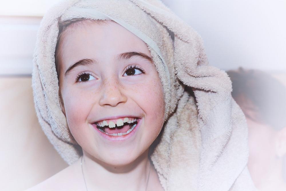 Child Girl Face Towel Laugh Portrait Close Up Child Girl Face Towel Laugh Portrait Close Up
