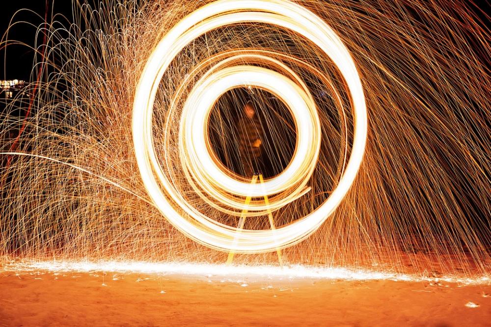 Steel Wool Fire Sparks Cirle Fireworks Spinning Steel Wool Fire Sparks Cirle Fireworks Spinning
