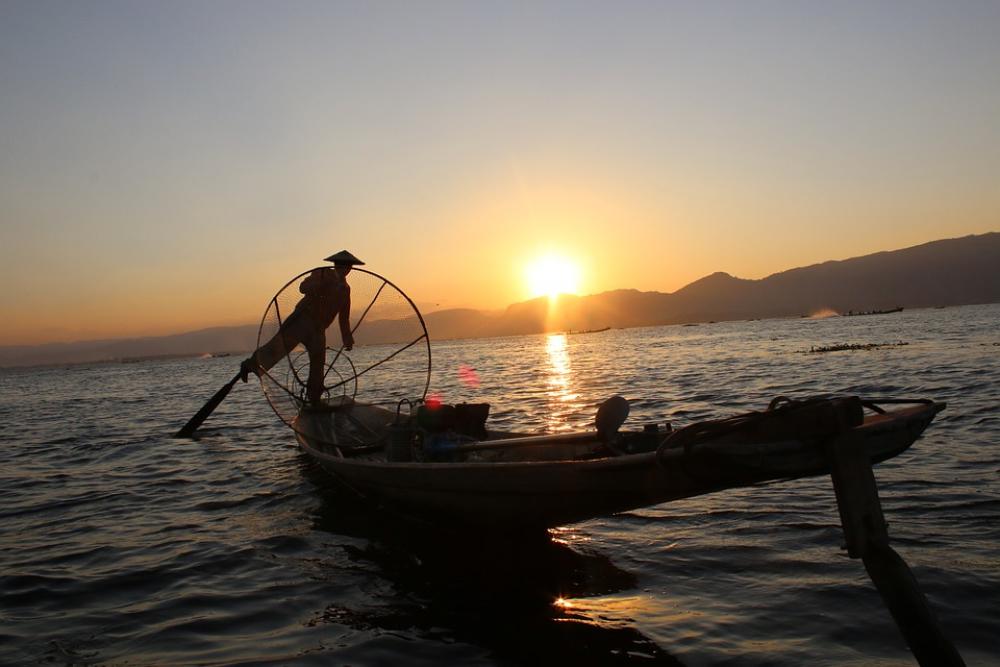 Fisherman Man Boat Myanmar People Outdoor Lake Fisherman Man Boat Myanmar People Outdoor Lake