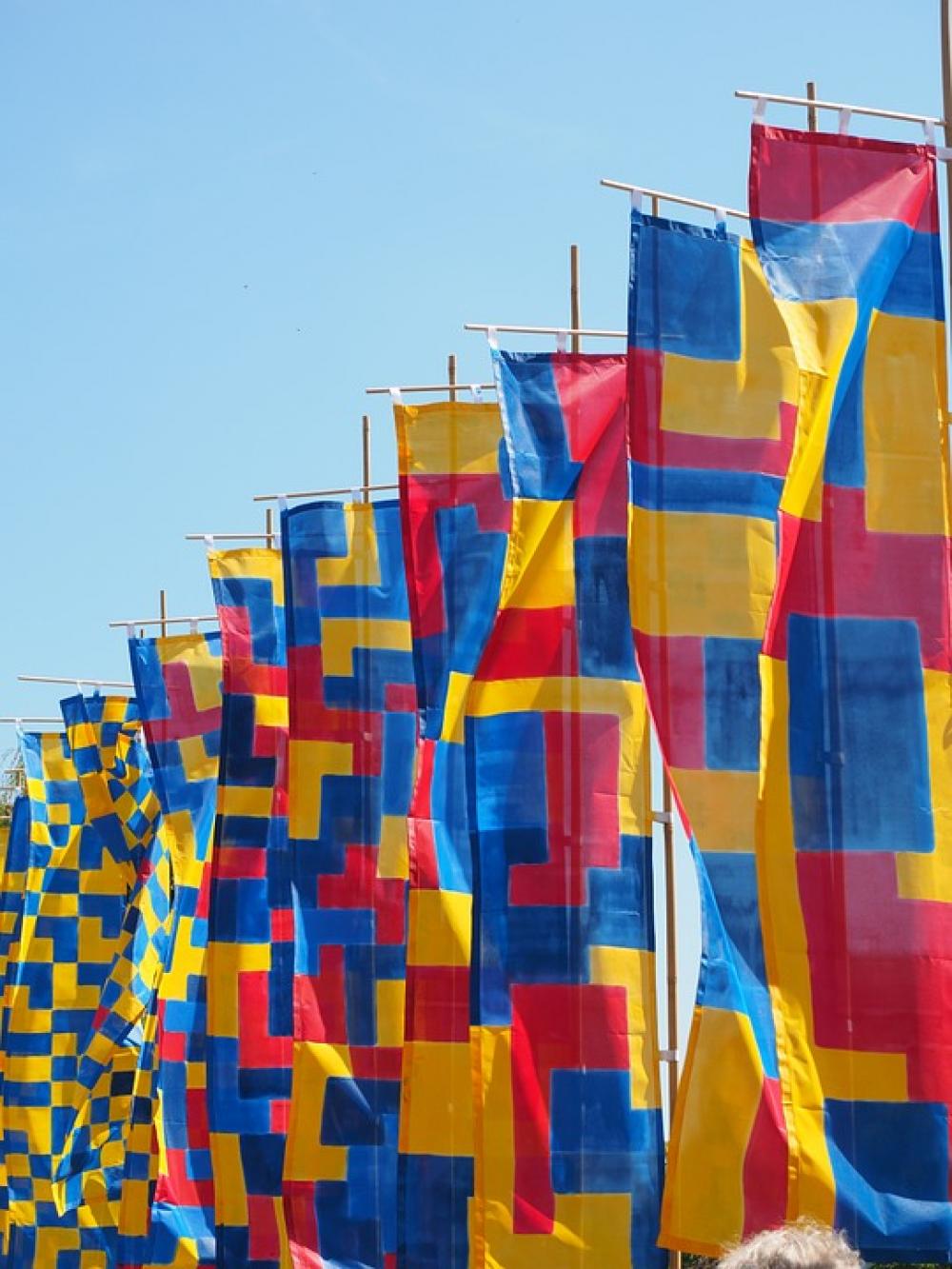 Flags Blow Flutter Commemorative Event Blue Red Flags Blow Flutter Commemorative Event Blue Red