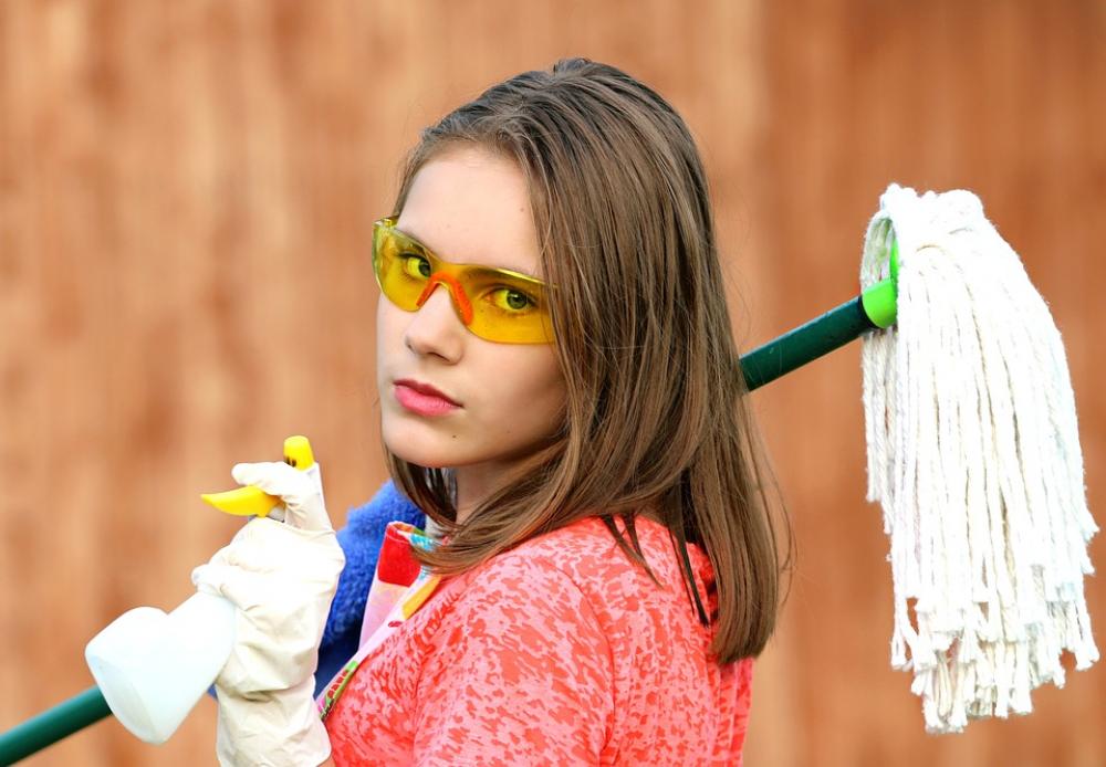 Girl Glasses Mop Cleaning Clean Order Hygiene Girl Glasses Mop Cleaning Clean Order Hygiene