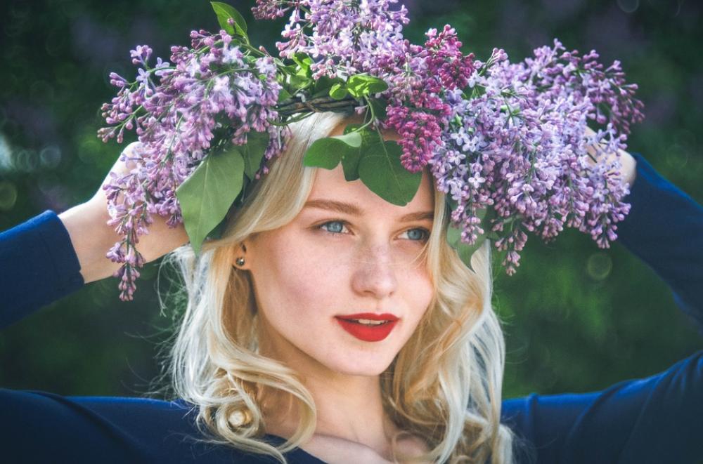 Girl Spring Lilac Flowers Portrait Wreath Garland Girl Spring Lilac Flowers Portrait Wreath Garland