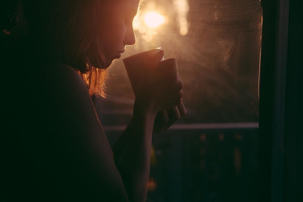 Girl Drinking Tea Coffee Cup Sunset Sad Woman Girl Drinking Tea Coffee Cup Sunset Sad Woman