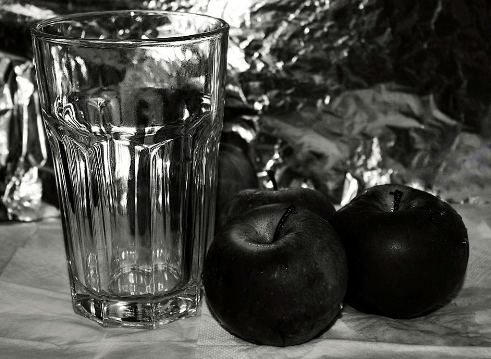 Glass Still Life Apples Reflection Black And White Glass Still Life Apples Reflection Black And White