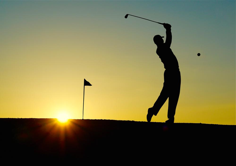 Golf Sunset Sport Golfer Golf Clubs Einlochfahne Golf Sunset Sport Golfer Golf Clubs Einlochfahne