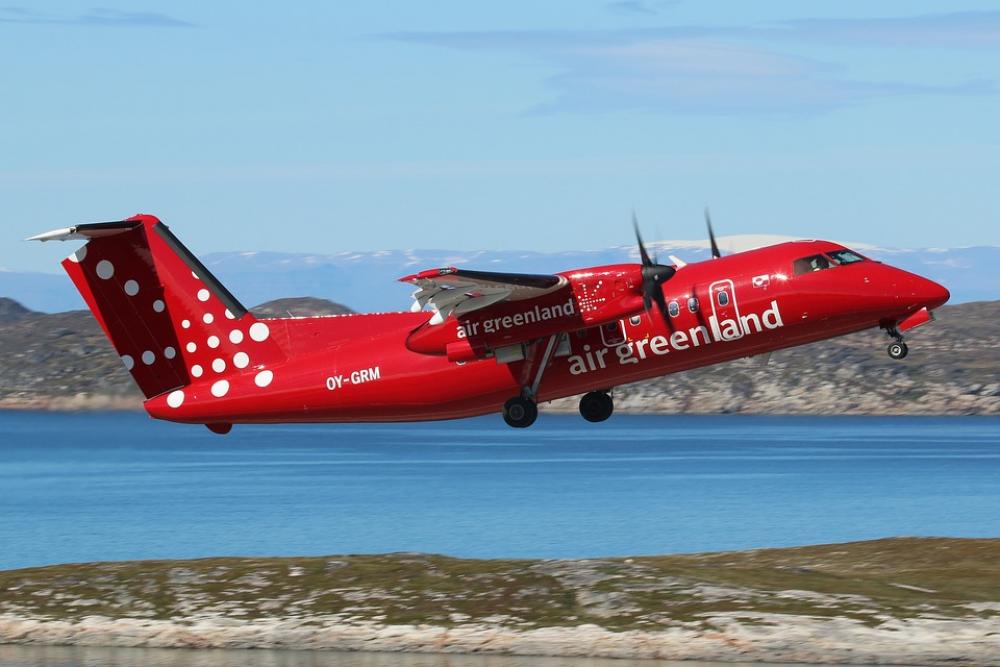 Greenland Aasiaat Airport Dash 8 Airplane Take Off Greenland Aasiaat Airport Dash 8 Airplane Take Off