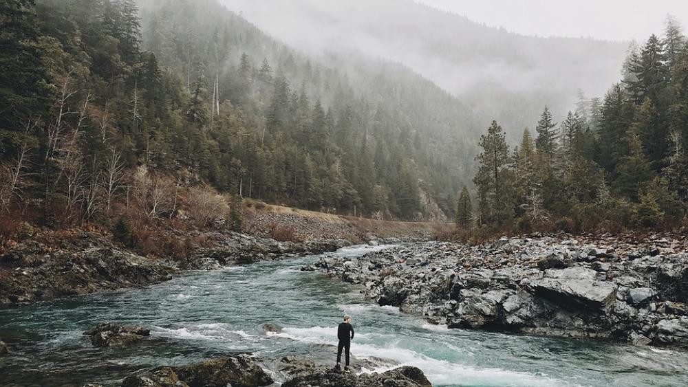 Man Wilderness Nature River Mountain Landscape Man Wilderness Nature River Mountain Landscape
