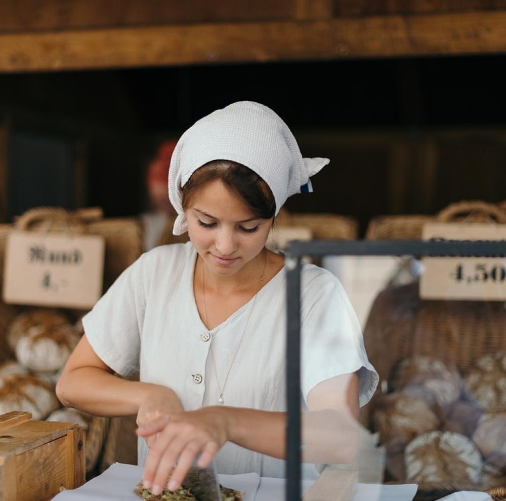 Market Stall Woman Smiling Female Retail Person Market Stall Woman Smiling Female Retail Person