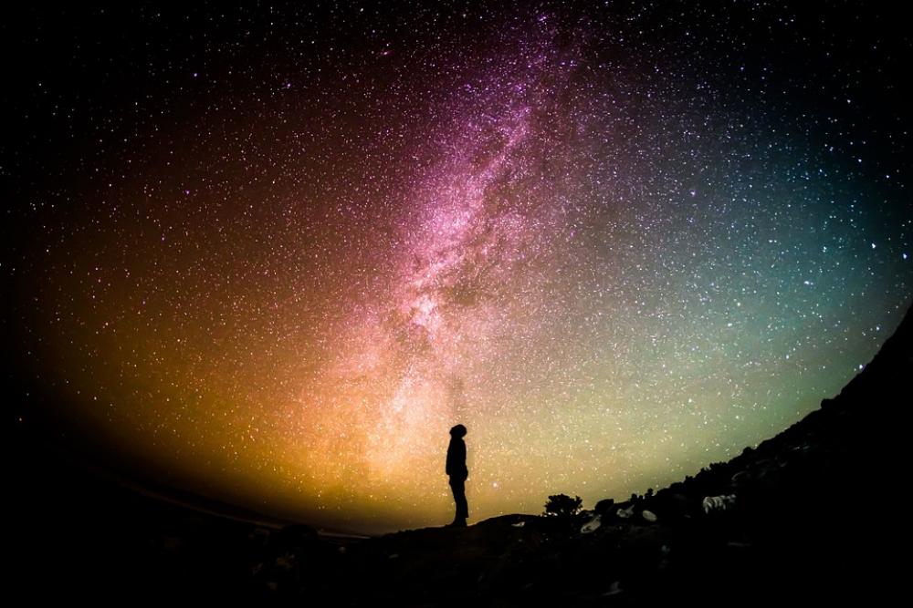 Milky Way Universe Person Stars Looking Sky Night Milky Way Universe Person Stars Looking Sky Night