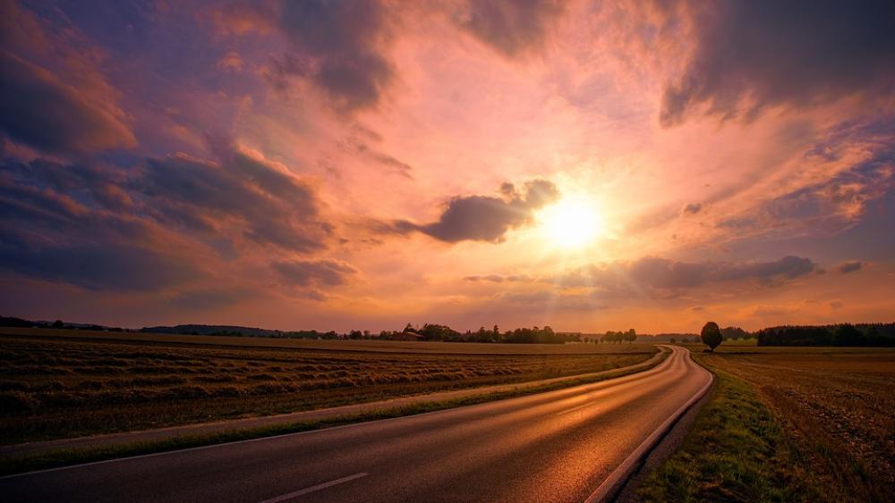 Nature Sunset Road Sky Sun Fields Panorama Nature Sunset Road Sky Sun Fields Panorama